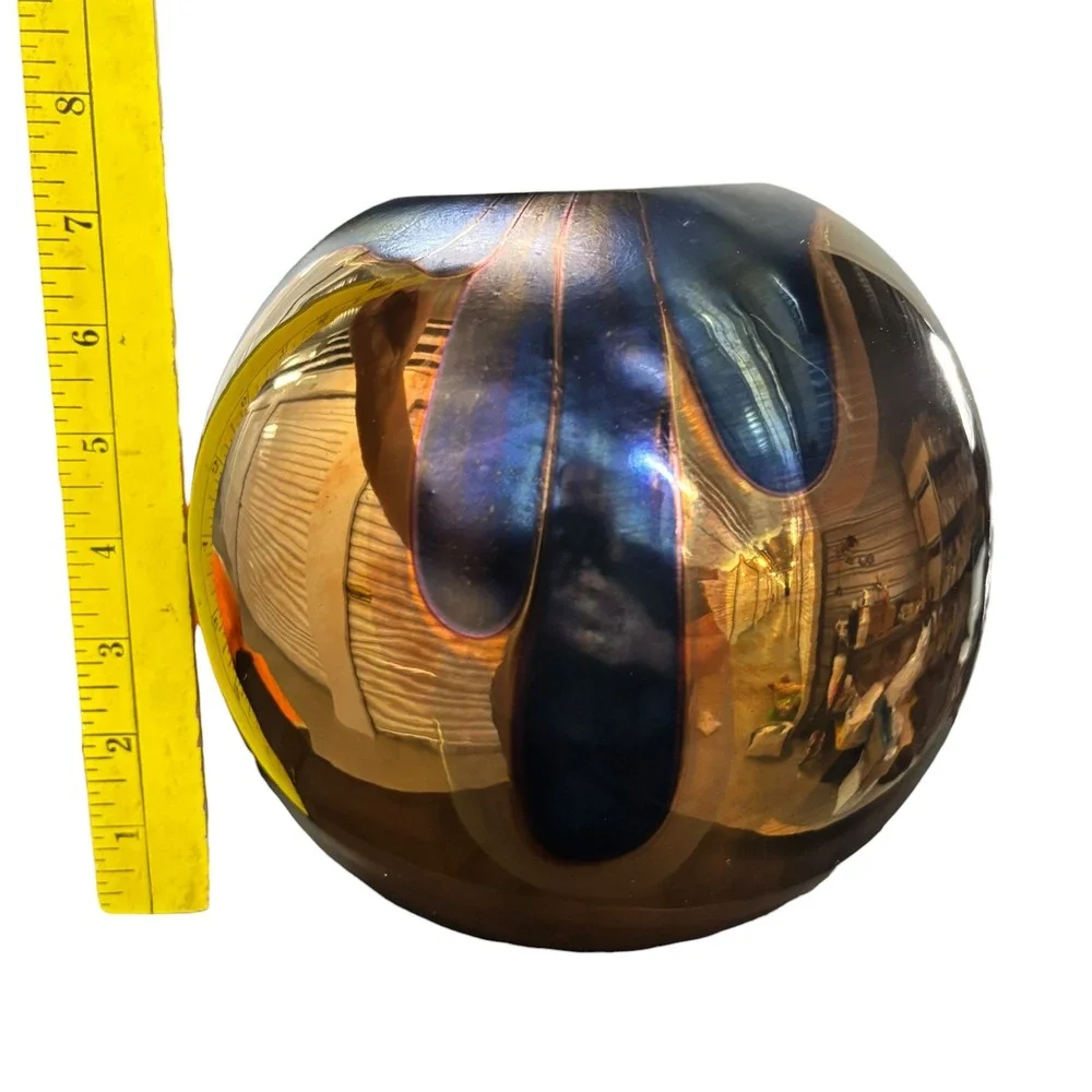 Nielsen Extraordinary Ceramics PIridescent Metallic Sphere Vase Signed 2000 7in